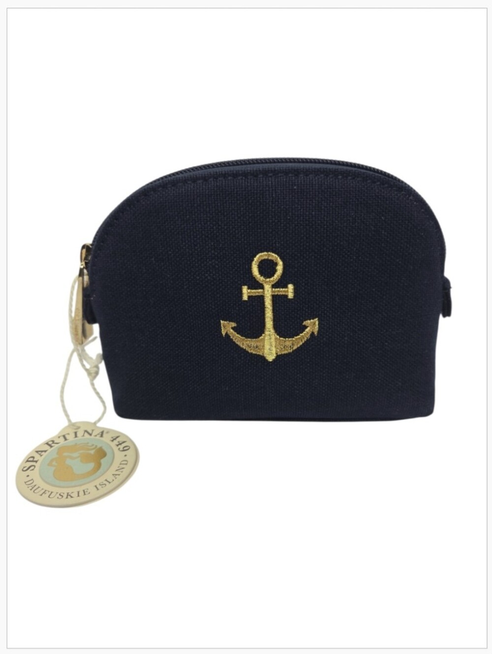 Spartina 449 Small Navy Cosmetic Case Gold Metallic Embroidered Anchor NEW